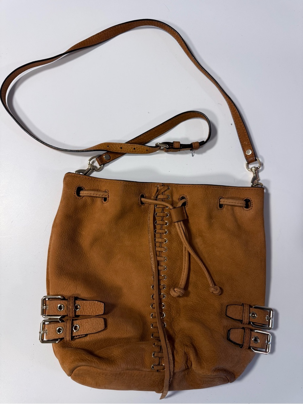 Rebecca Minkoff Tan Leather Drawstring Bucket Bag